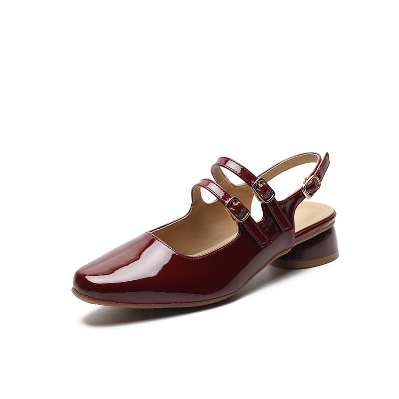 Toe Kitten Retro Buckle Patent French Sandals