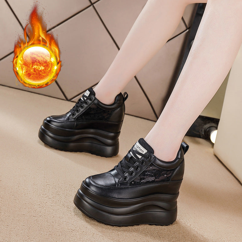 Women's High Spring Lace Up Small Wedge Men's Shoes