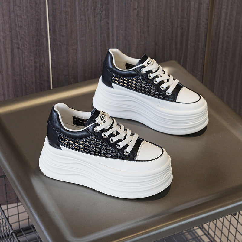 Women's Increasing Breathable Mesh White Thick Bottom Casual Shoes