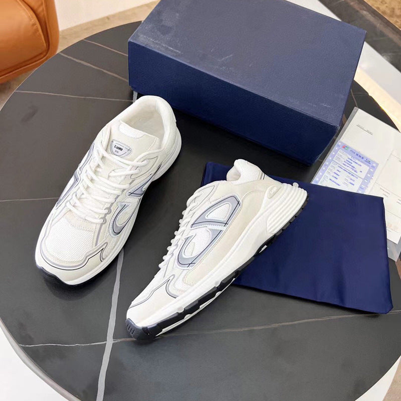 Men's Cut Round Head Fashion First Layer Cowhide Lace Sneakers
