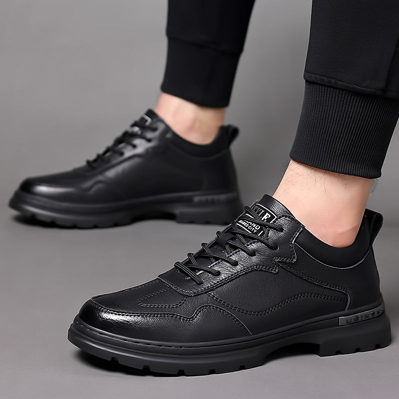 Men's Autumn Fashion Black Business Cowhide Soft Leather Shoes