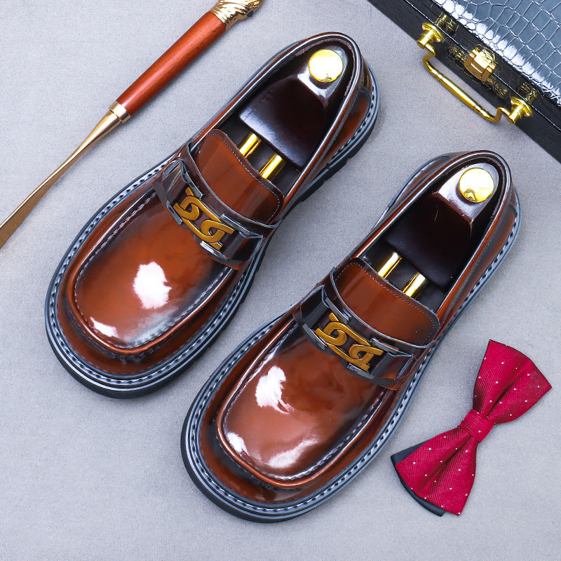 Men's Big Toe Thick Bottom Increased Cowhide Leather Shoes