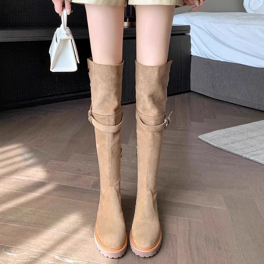 Women's Retro Brown Two-way Wear Knee-high Winter Boots