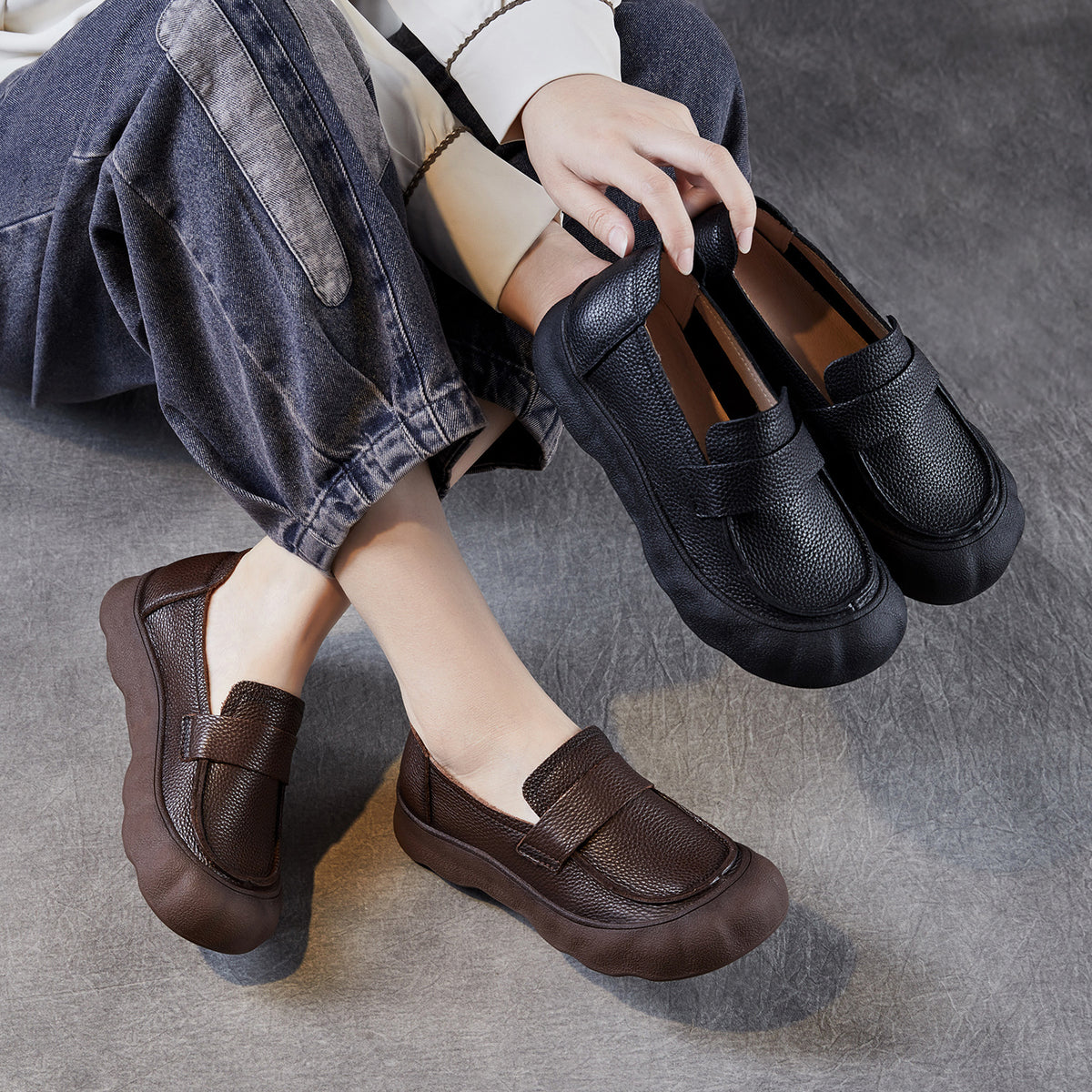 Women's Pumps Vintage Soft Bottom Comfortable Mid-mouth One Pedal Flat Women's Casual Shoes