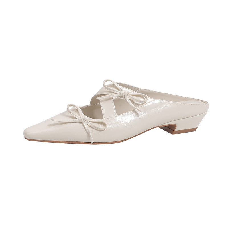 Women's French Style Fairy Square Head Bow Summer Outdoor Mary Heels
