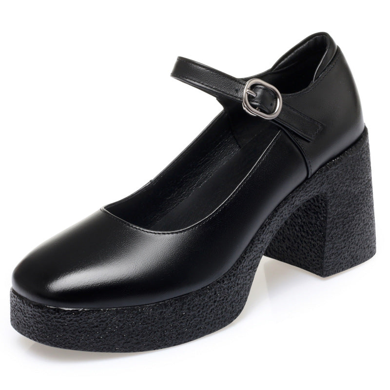 Women's Genuine Model Cheongsam High Low-cut Soft Cowhide Thick Women's Fashion Shoes