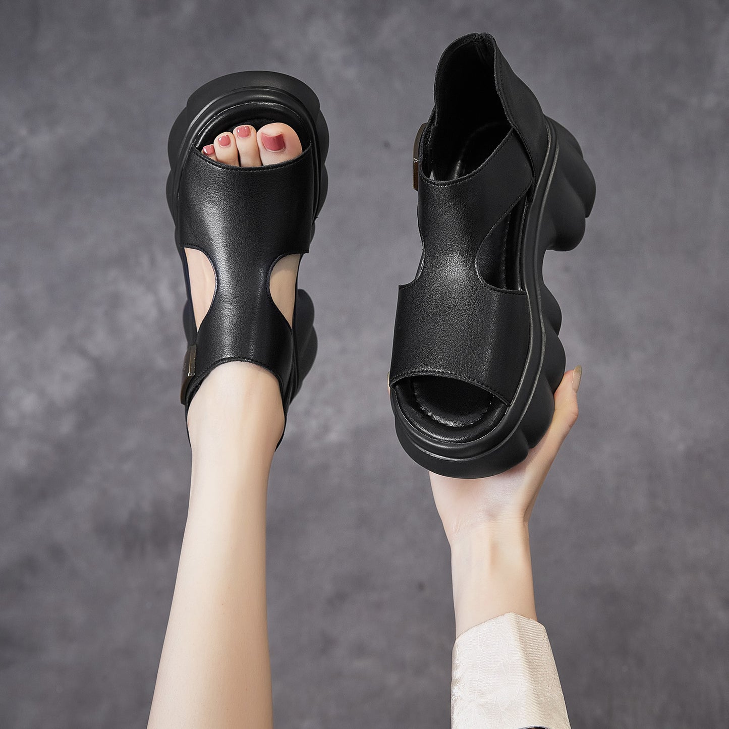Women's Summer Roman Retro Velcro Platform Muffin Sandals