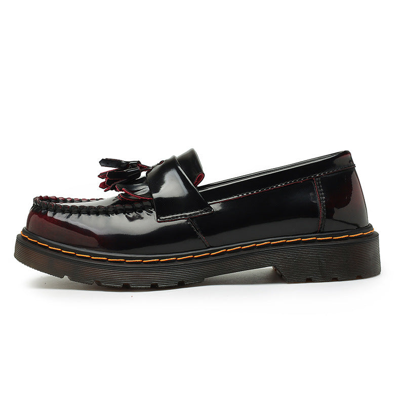 Women's & Men's Polished Red British Style Fashion Round Loafers