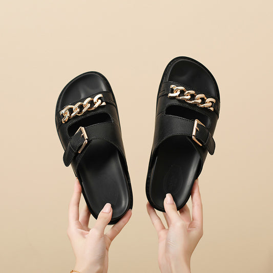 Women's Genuine Platform Outer Wear Summer Stylish Beach Flat-heeled Slippers