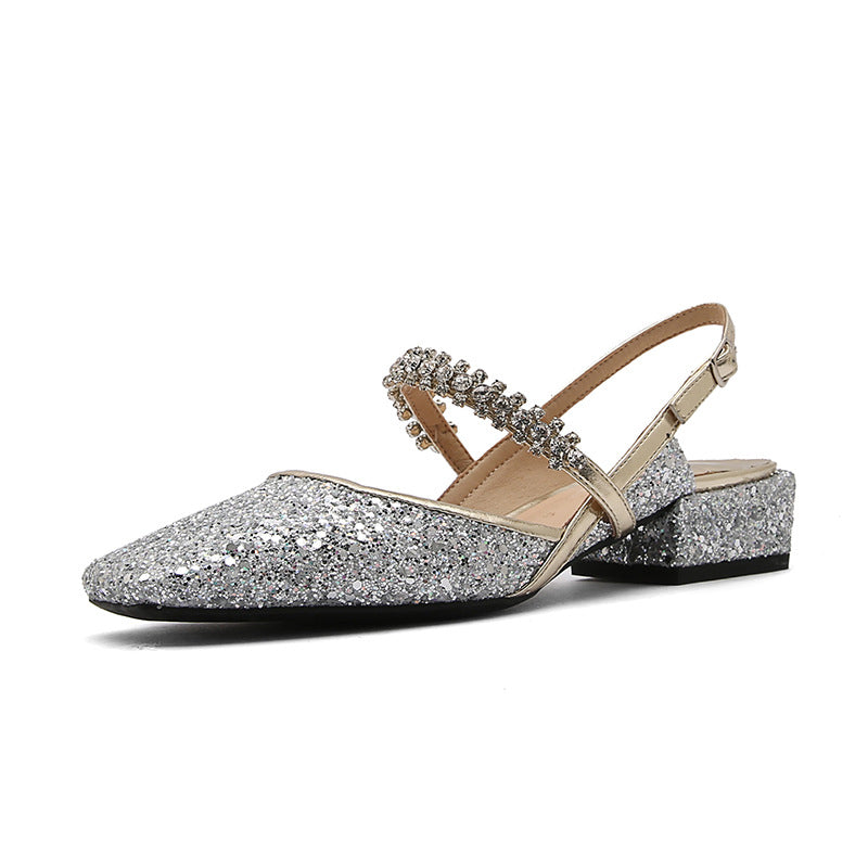 Women's Mom Diamond Back Empty Square Toe Low-cut Thick Heels