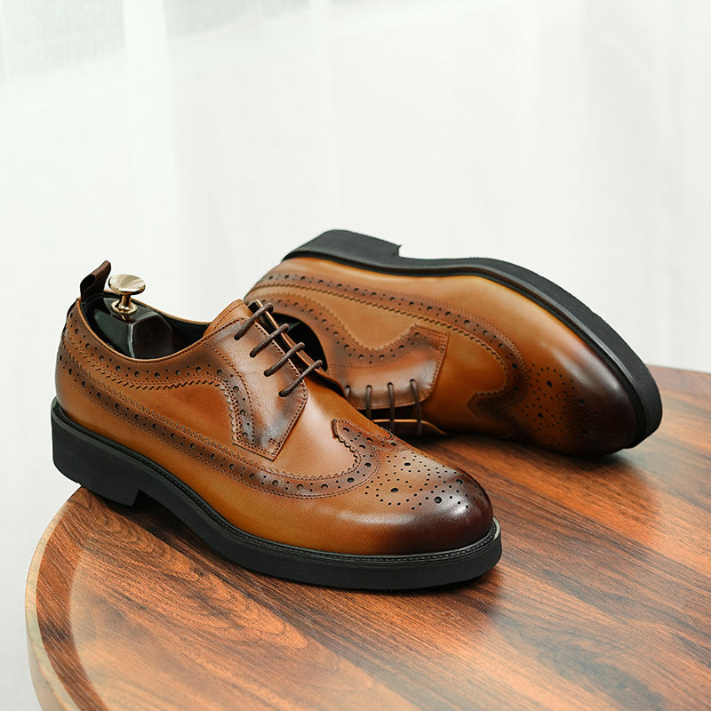 Men's Business Autumn First Layer Cowhide Round Leather Shoes