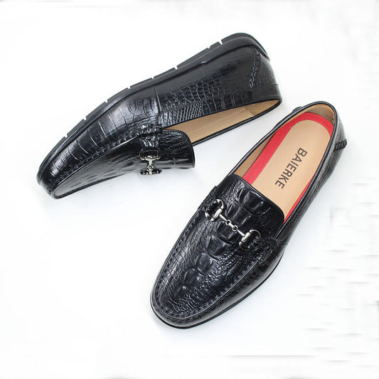 Men's Summer Genuine Breathable One Pedal Crocodile Pattern Top Layer Men's Shoes