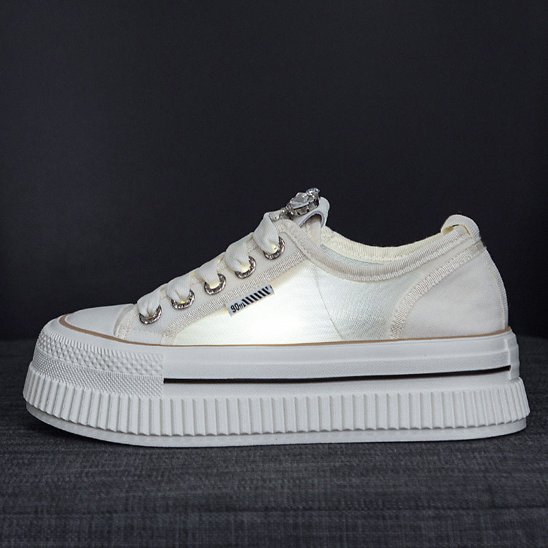 Women's White Platform Summer Versatile Mesh Leisure Rhinestone Women's Sports Shoes