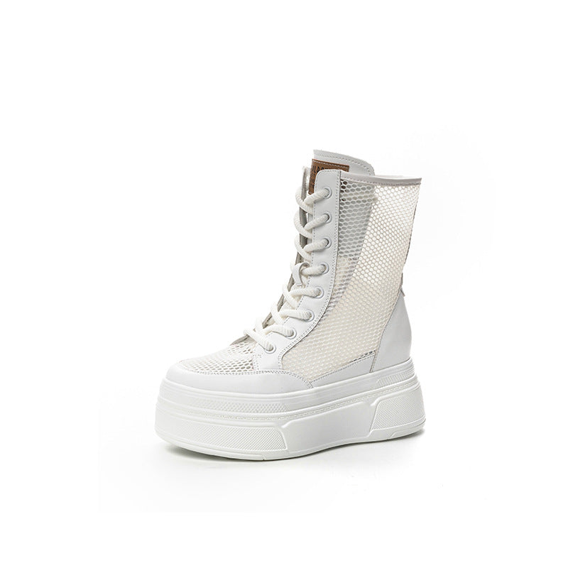 Women's Summer Genuine Mesh Breathable Martin Hollow Surface Boots