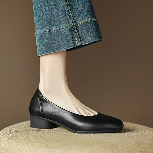 Women's Light Luxury Sheepskin Grandma Pointed Toe Chunky Women's Shoes