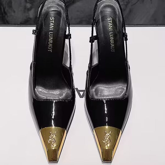 Women's Metal Square Toe Stiletto Cap Black Heels