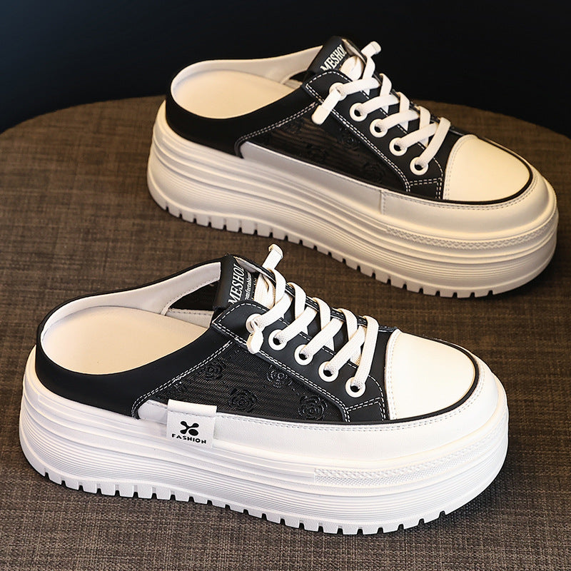 Women's Thick Bottom White Spring Lace Breathable Lightweight Comfortable Versatile Casual Shoes