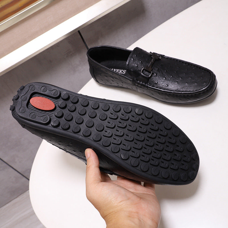 Men's Color Flat Embossed Fashion Round Toe Bottom Casual Shoes