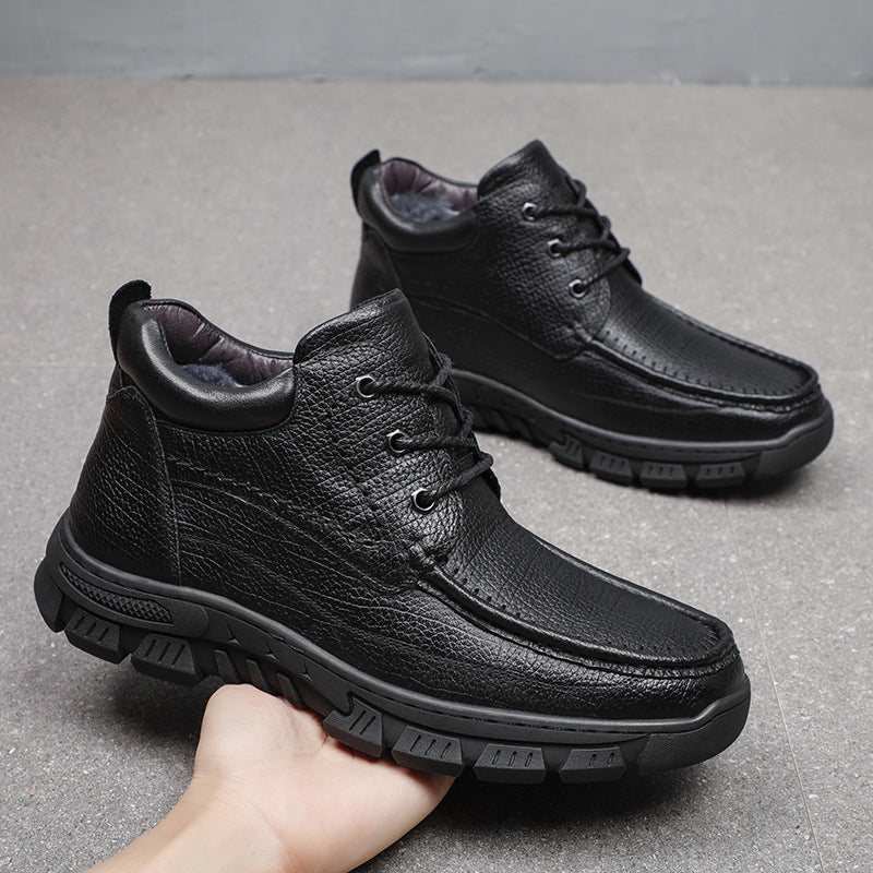Men's Layer Cowhide Winter Fur Integrated Warm Cotton Men's Shoes