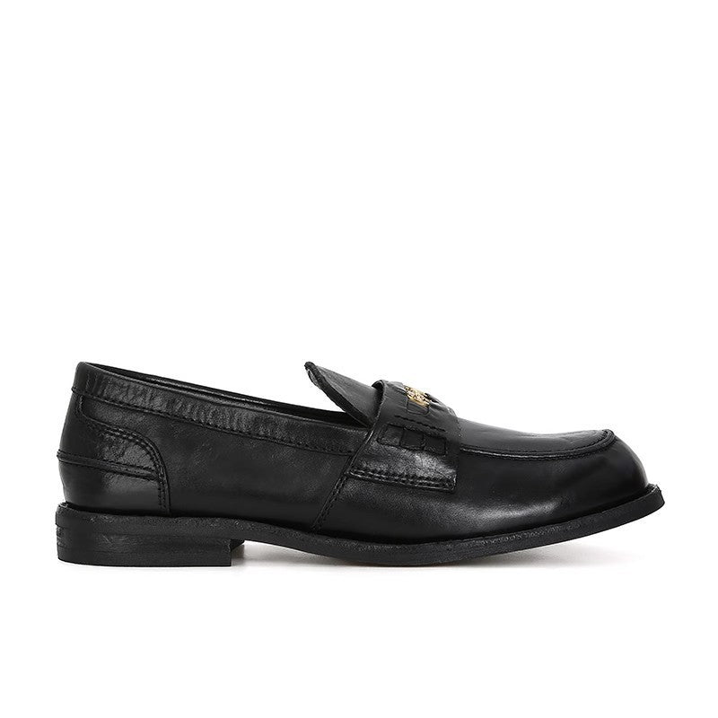 Women's Round Head Thick Bottom Retro Rub Colored Small Gold Loafers