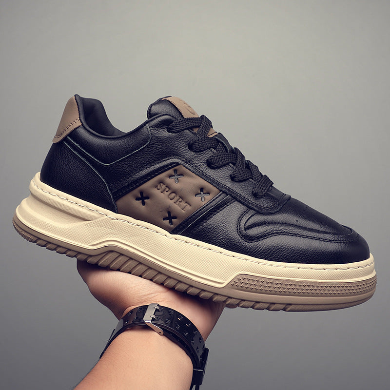 Men's Top Layer Cowhide Fashion Black Platform Men's Shoes