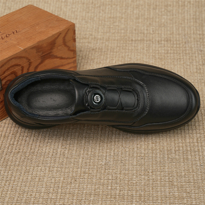 Men's Sports First Layer Cowhide Automatic Button Leather Shoes