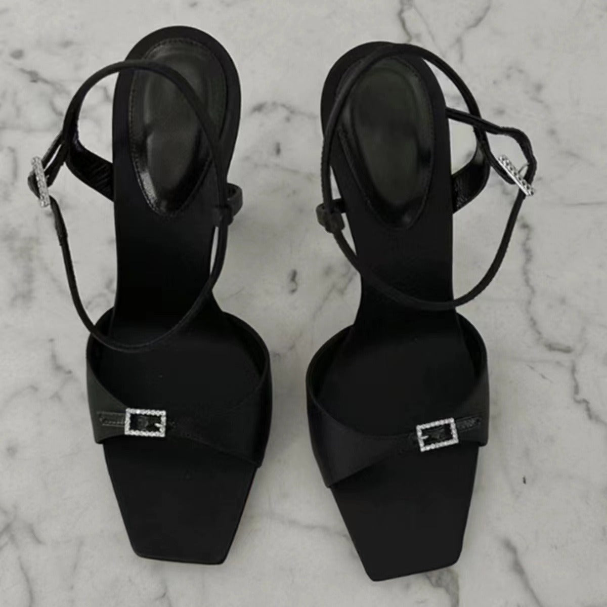 Women's Sexy Temperament High Summer Black Satin Heels