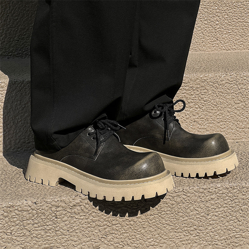 Men's Derby Thick Bottom Increased Mickey Big Head Leather Shoes