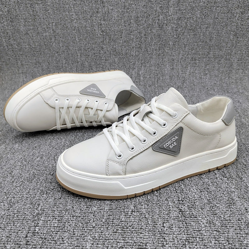 Men's Korean Style Versatile Flat Cowhide White Men's Shoes