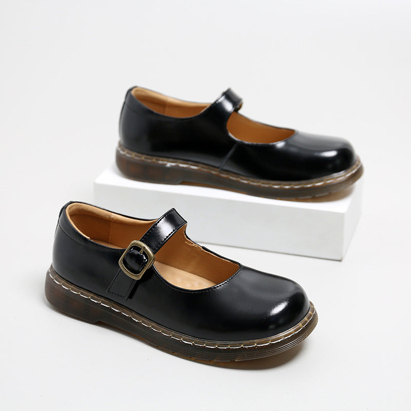 Women's Beauty Power Retro Round Head Buckle Leather Shoes