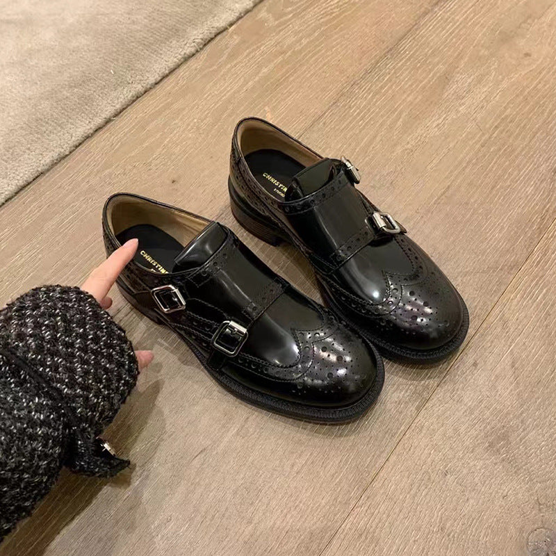 Women's Carved Buckled Chunky Oxford Small British Loafers