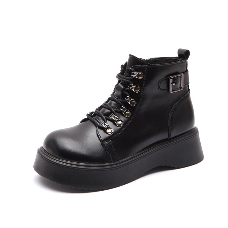 Women's Big Round Toe Vintage Brown British Boots