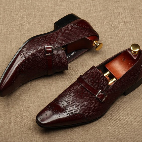Men's Summer Pointed Toe Brogue Business Male Leather Shoes