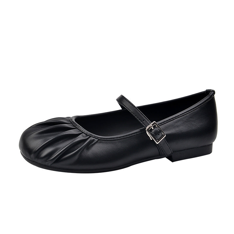 Women's Pleated Mary Jane Flat Big Head Women's Shoes