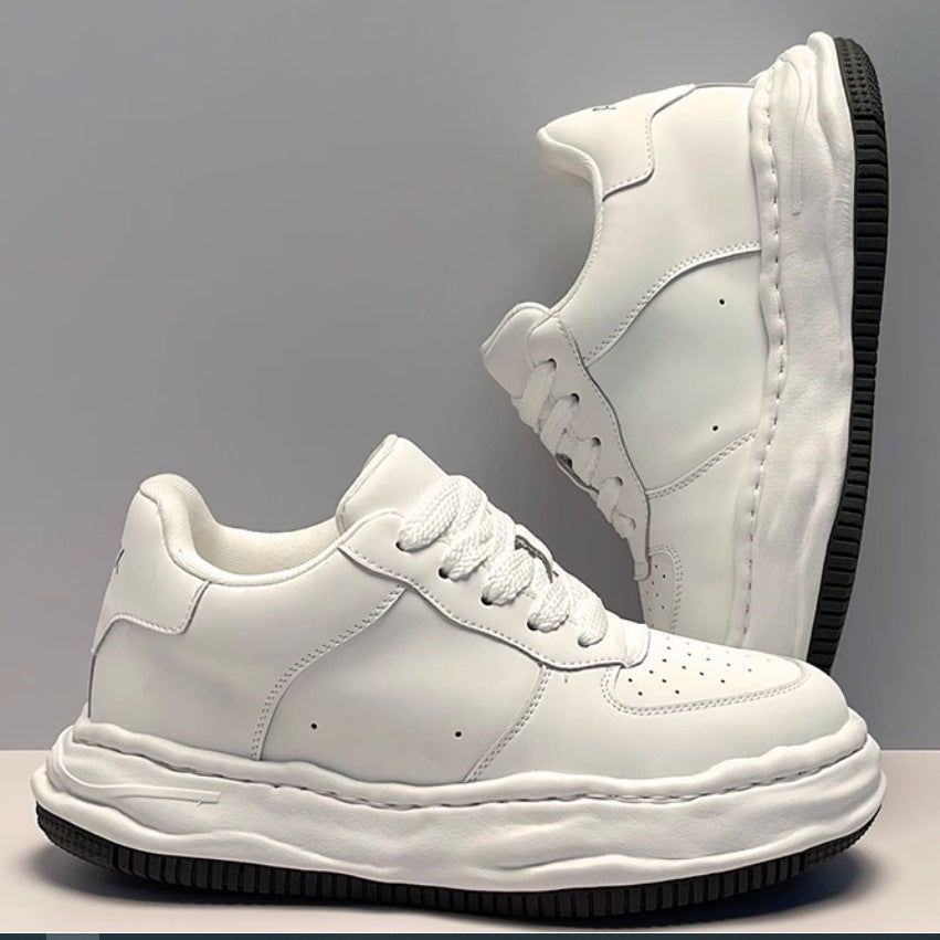 Men's Cowhide Elevator Summer Trendy Breathable White Casual Shoes