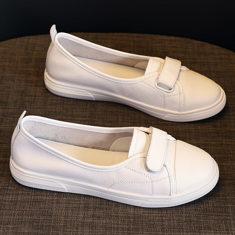 Women's Top Layer Cowhide Low-cut Authentic White Summer Slip-on Velcro Men's Shoes