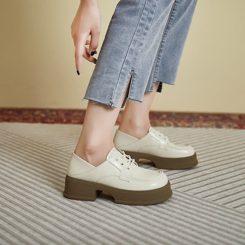Women's Style Platform Retro Round Toe Genuine Loafers