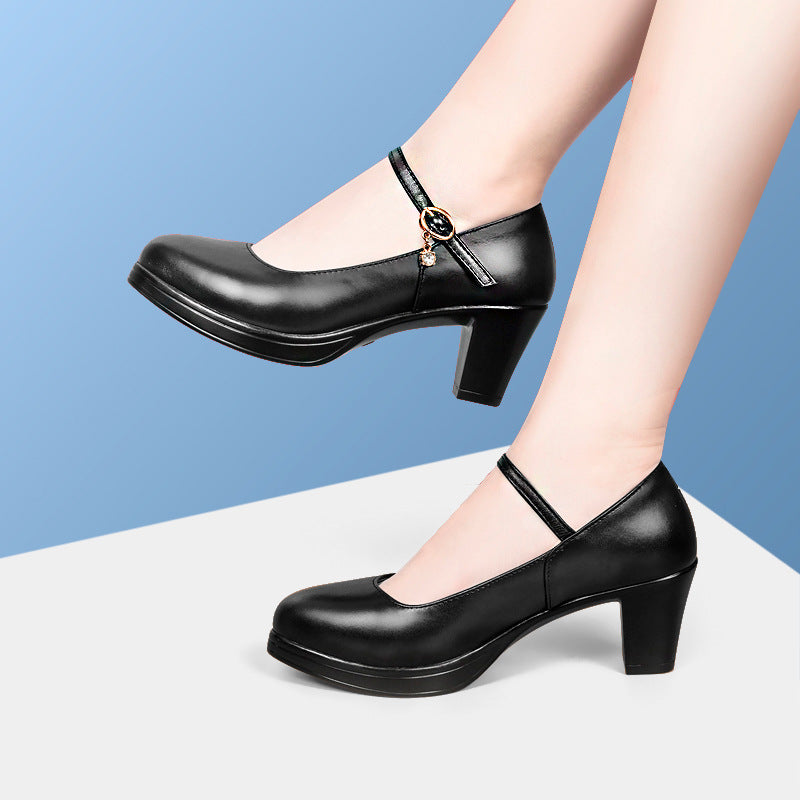 Women's Roll Chunky Waterproof Platform High Model Catwalk Show Genuine Workplace Heels