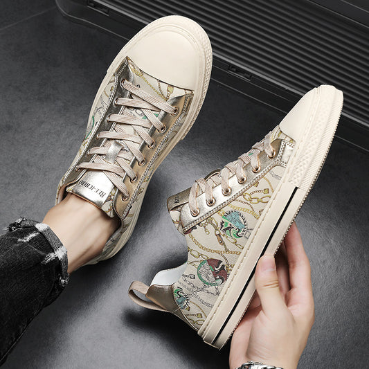 Men's Printed Skateboard Personality Trendy Lace Up Sneakers