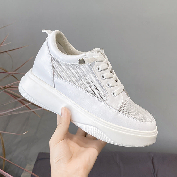 Women's Mesh White Height Increasing Insole Wedge Platform Sneakers