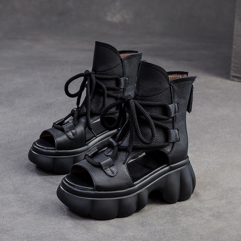 Women's Breathable Peep Toe Platform Retro Round Sandals