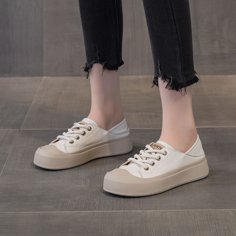 Women's White Autumn Retro Platform Oversized Sneakers