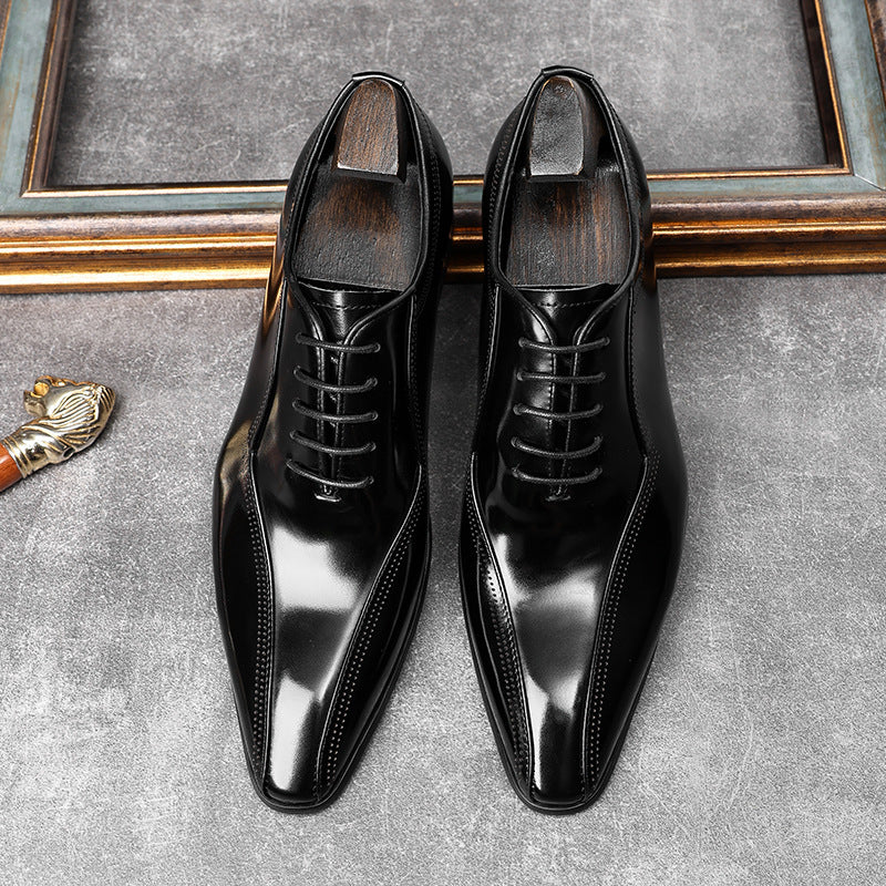 Men's Top Layer Cowhide Slit Bead Polished Gentleman Leather Shoes