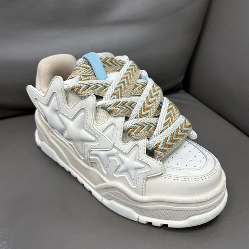 Women's & Men's Ding Milky White Star Bread Niche Sneakers