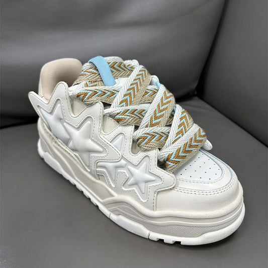Women's & Men's Ding Milky White Star Bread Niche Sneakers