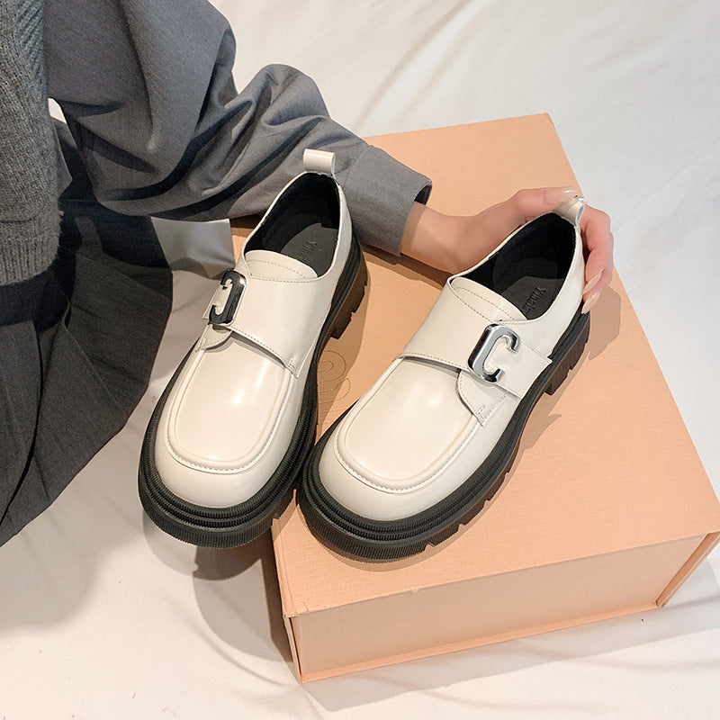 Women's Platform Preppy Style Uniform Small Metal Buckle Loafers