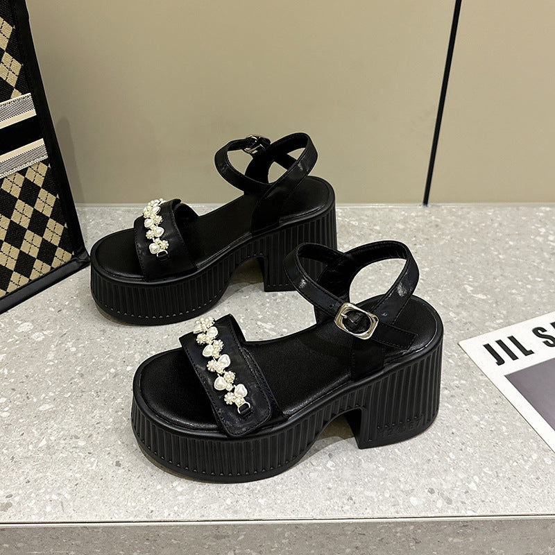 Women's Tired Feet Small Waterproof Platform Thick Heels