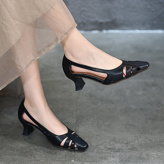 Women's Two Pairs Of Genuine Summer Pointed Sheepskin Are Heels