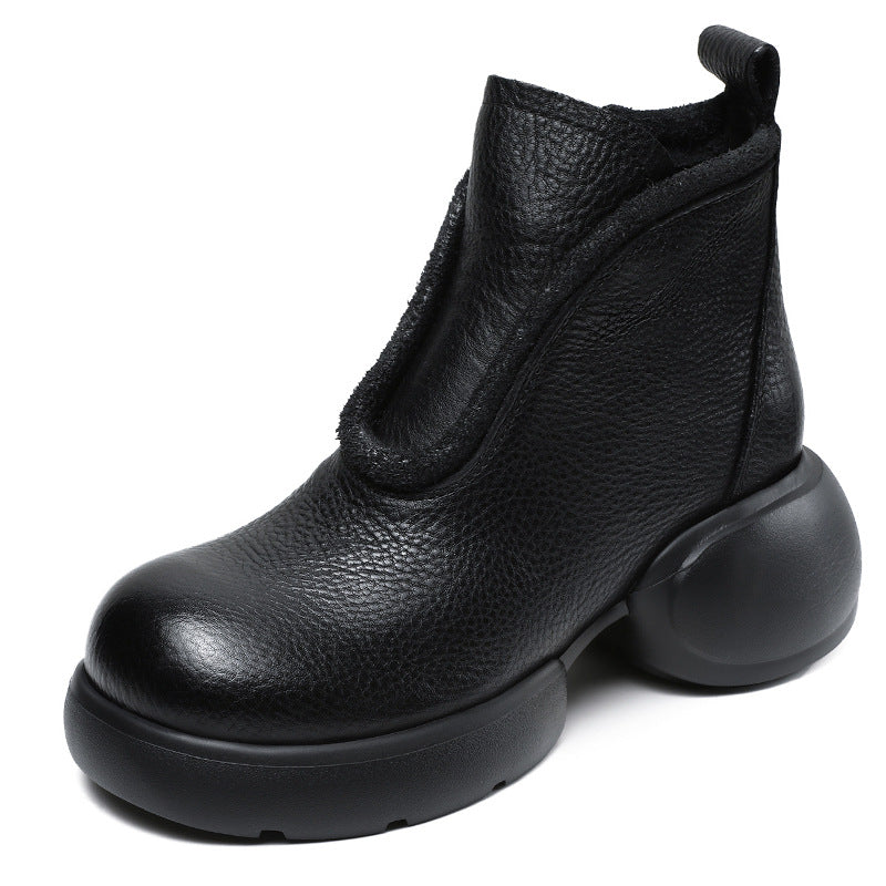 Women's Thick-soled Retro Artistic Round Head High Side Zipper Boots
