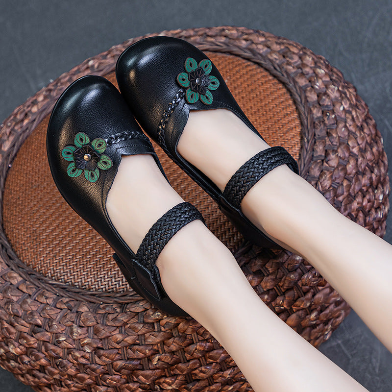Women's Mid Soft Bottom Shallow Mouth First Layer Scalp Casual Shoes